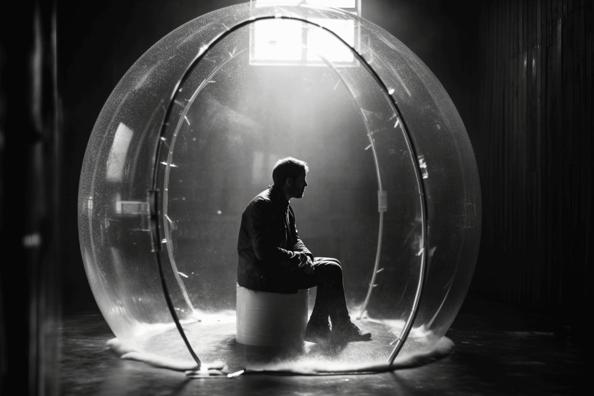 unimu | a editorial photo of a man inside a bubble generated by Midjourney